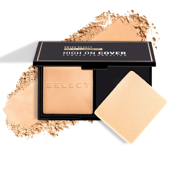 Swiss Beauty Select Matte High On Cover Powder Foundation 5.5g | Shade 06 Warm Honey | Waterproof & Oil Controlling | 16-Hour Long Wear | With Sponge