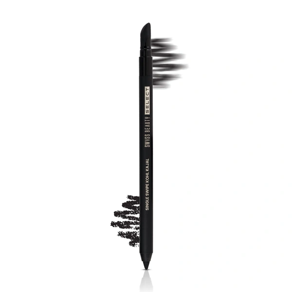 Swiss Beauty Select Single Swipe Kohl Kajal 1.2gm | Intense Black | 16Hr Long Stay | Waterproof & Smudge Proof | Creamy Smooth Kajal with Smudger