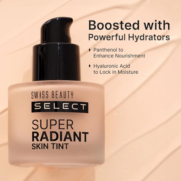 Swiss Beauty Select Super Radiant Hydrating Liquid Skin Tint 30g, Shade 04 Almond Glow, With Hyaluronic Acid | Lightweight Makeup for Natural Dewy Radiant Glow