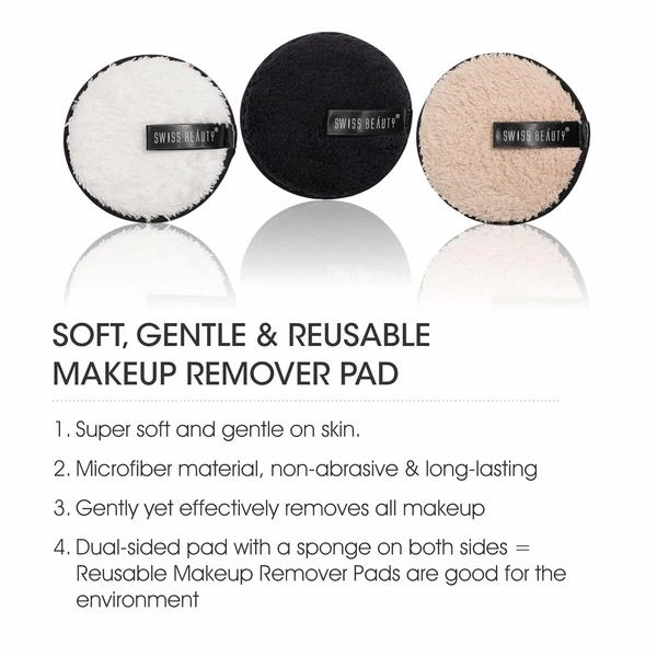 Swiss Beauty Soft & Gentle Cleansing Reusable Makeup Remover Pad Shade 03 | Ultra-Soft Microfiber | Eco-Friendly & Removes Waterproof Makeup | Washable & Reusable