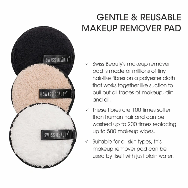 Swiss Beauty Soft & Gentle Cleansing Reusable Makeup Remover Pad Shade 03 | Ultra-Soft Microfiber | Eco-Friendly & Removes Waterproof Makeup | Washable & Reusable
