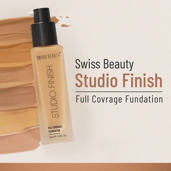 Swiss Beauty Water Proof Studio Finish Full Coverage Foundation Natural Beige 30ml | Full coverage, Long-lasting & Lightweight Foundation for Professional look Makeup