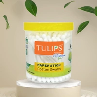 Tulips Premium Cotton Paper Swabs 100 Stems (200 Tips ) x 4 Set | 100% Pure & Soft Cotton | Biodegradable & Multi Purpose | Gentle & Eco-Friendly