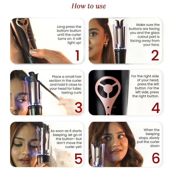 Make me Bold Urban Yog MakeMeeBold Automatic Hair Curler with Two-Way Rotation | 4 Heat Settings, Anti-Scald Design | Ceramic Barrel, Fast 10-15 Min Styling | Tangle-Free Curling Iron for Women
