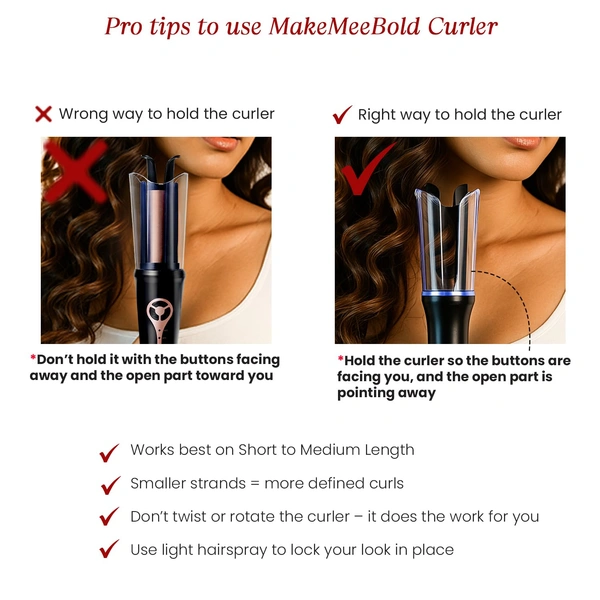 Make me Bold Urban Yog MakeMeeBold Automatic Hair Curler with Two-Way Rotation | 4 Heat Settings, Anti-Scald Design | Ceramic Barrel, Fast 10-15 Min Styling | Tangle-Free Curling Iron for Women