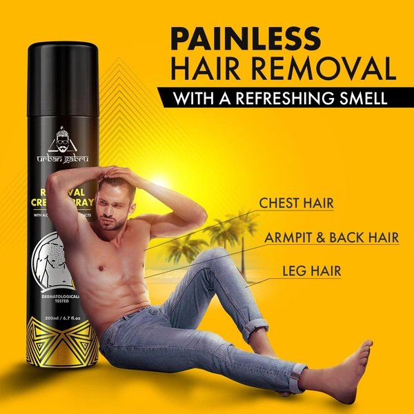 Urbangabru Hair Removal Spray 200ml | Painless Body Hair Removal for Men | Removes Hair in 3-5 Minutes | Suitable for Chest, Back, Legs & Underarms