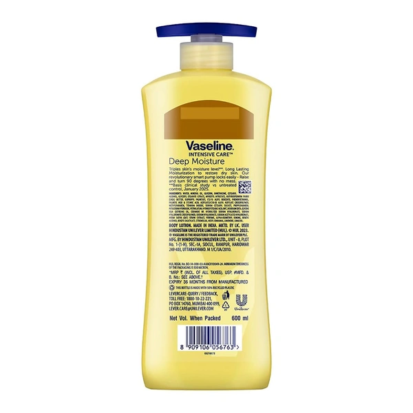 Vaseline Deep Moisture Body Lotion 600ml for Dry Skin | Cushion Soft Smooth Skin | With Ceramides & Hyaluron Moisture Fillers | 48H Hydration Care