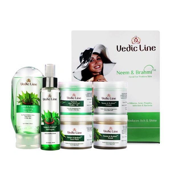 Vedic Line Neem & Brahmi Facial Kit | For Reduce Dark Spots & Pimples | Purifying & Acne Control Facial for Oily Skin | Gives Healthy And Glowing Skin , 620ml