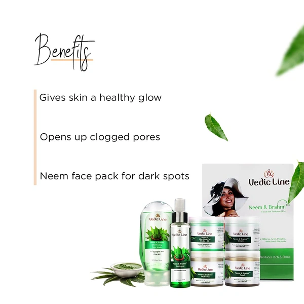 Vedic Line Neem & Brahmi Facial Kit | For Reduce Dark Spots & Pimples | Purifying & Acne Control Facial for Oily Skin | Gives Healthy And Glowing Skin , 620ml