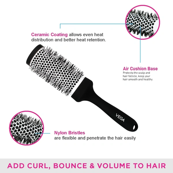 Vega VEGA Hot Curl Brush H2-PRM | Professional Curling Brush with Heat-Resistant Bristles | Adds Volume, Enhances Shine & Creates Stunning Curls with Ease