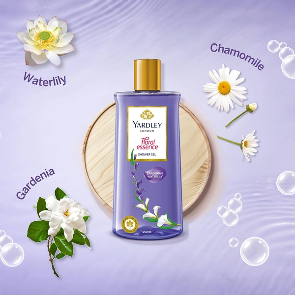 Yardley London Shower Gel 250ml | Floral Essence with Gardenia & Waterlily | Enriched with Natural Floral Oils | Paraben & Silicone Free