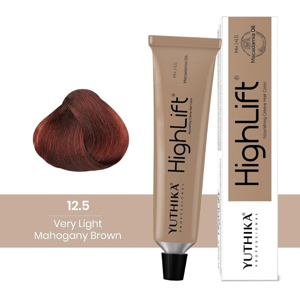 Yuthika Professional High Lift Creme Hair Colour 12.5 Very Light Mahogany Brown 50g | Permanent Hair Dye with Macadamia Oil & Vitamin E | Full Grey Coverage
