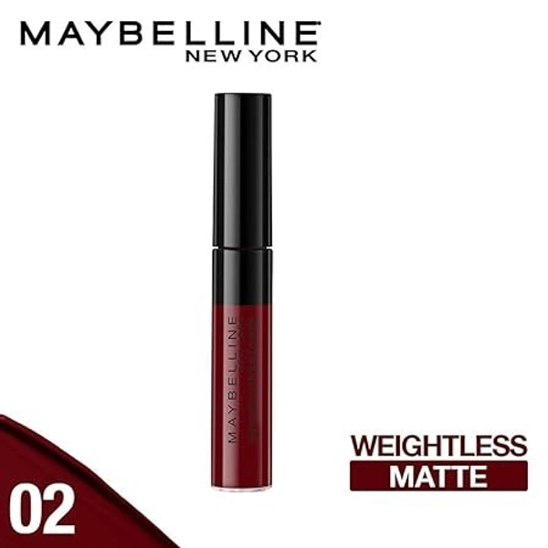 Maybelline New York Lipstick, Matte Finish, Non-Sticky and Non-Drying, Sensational Liquid Matte, 02 Soft Wine, 7ml