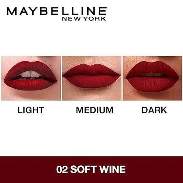 Maybelline New York Lipstick, Matte Finish, Non-Sticky and Non-Drying, Sensational Liquid Matte, 02 Soft Wine, 7ml