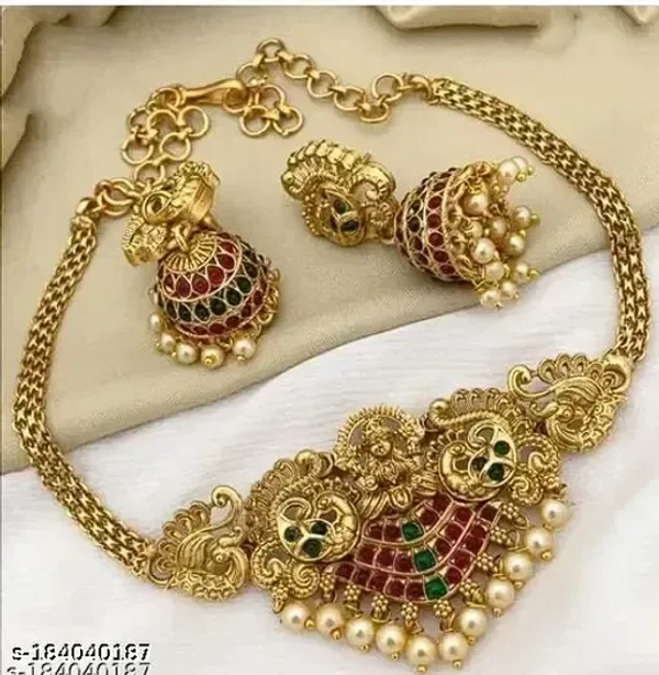 matte finish necklace set jewellery set for women II Temple collection jewellery