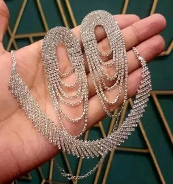 Elegant Stone, Crystal, and Alloy Silver White Jewellery Set (Pack Of 1) - Alto, Free Size