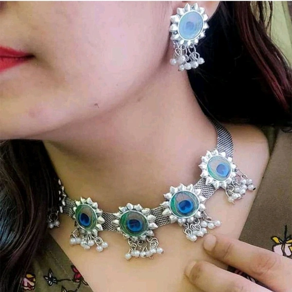 Oxidised Silver Mayur Pearl Jewellery Set (Pack Of 1) - Alto, Free Size