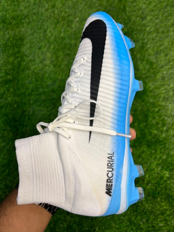 Mercurial Superfly 5 White Sky-blue FG High Top - 6