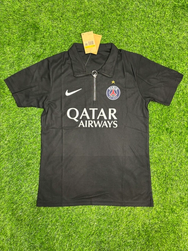 PSG Black Colour Polo Shirt With Zipper - S