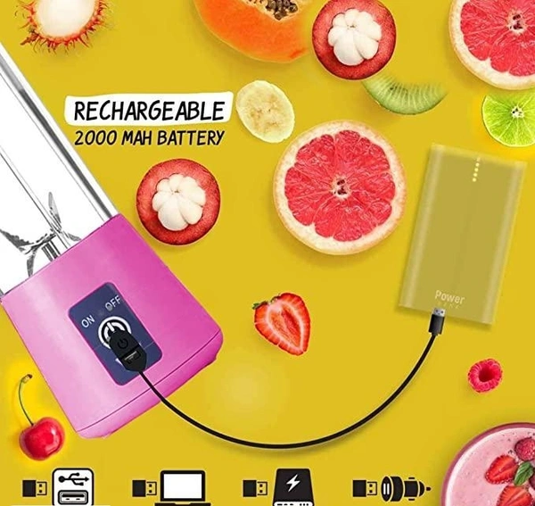 Portable Electric USB Juice Maker Bottle | Blender Grinder Mixer | Rechargeable Bottle with 6 Blades