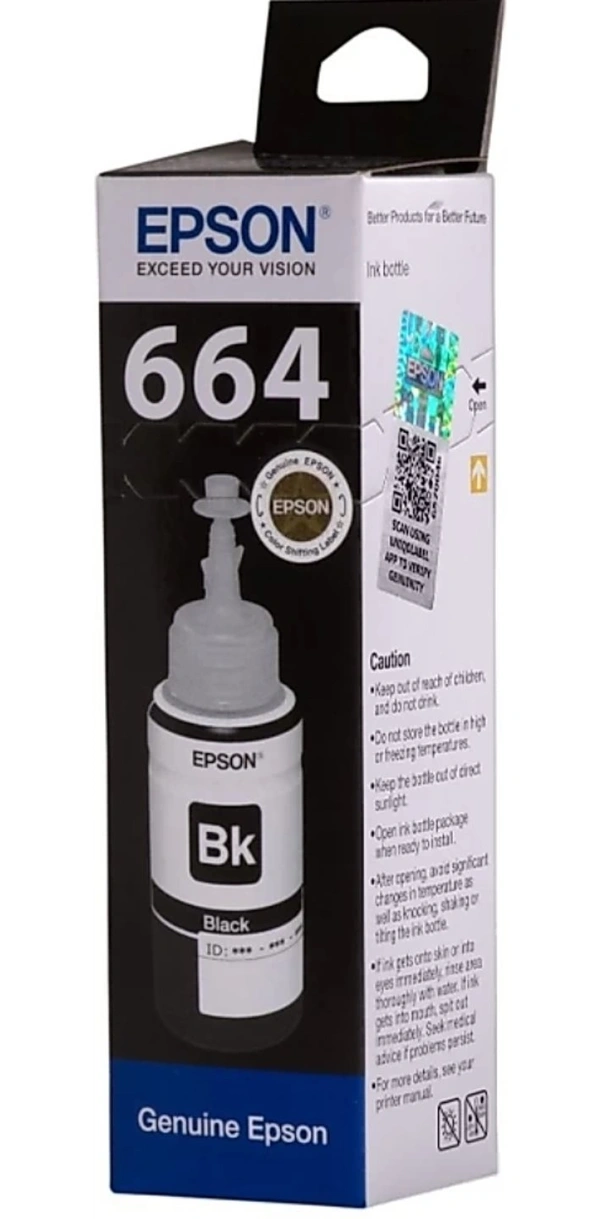 Epson T664 70 mle for Eco Tank L130/ L220/ L310/ L360/ L365/ L380/ L385/ L405/ L455/ L485/ L550/ L555/ L565/ L605/ L655/ L1300/ L1455/ L110/ L210/ L220/ L300/ L350/ L355/ L365/ L385/ L455/ L485/ L550/ L555/ L655/ L800 Black Ink Bottle