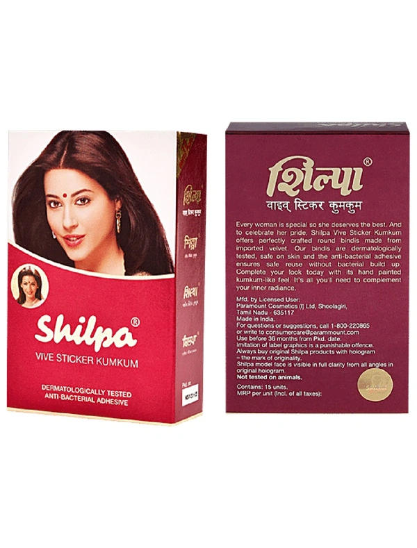 Shilpa Gold Sticker Kumkum Bindi  - Red, 3