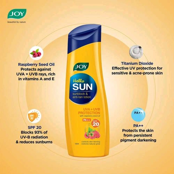 Joy Hello Sun Sunblock & Anti-tan Lotion (SPF 20 PA++) - 100 Ml