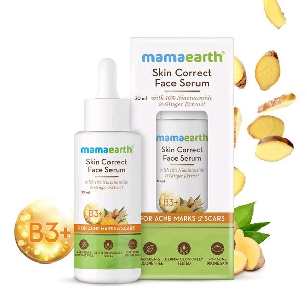 Mamaearth Skin Correct Face Serum with 10% Niacinamide and Ginger Extract for Acne Marks and Scars - 30 Ml