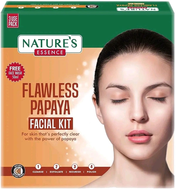 Nature,S Essence Flawless Papaya Facial Kit (50 Ml Free Face Wash) - 60 GM