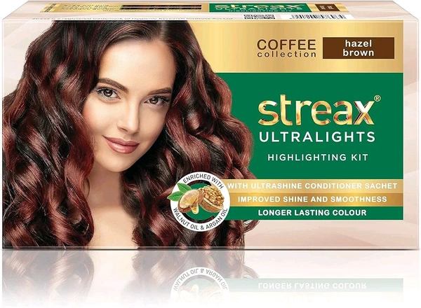 Streax Ultralights Hair Colour Highlight Kit | Brown Hair Colour, Hazel Brown - 80 GM