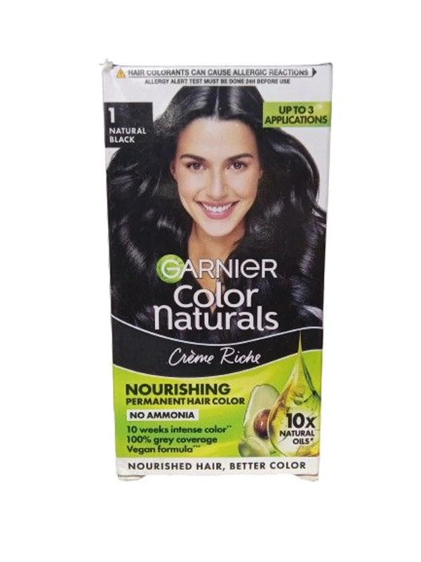 Garnier  Garnier, Hair Colouring Creme, Long-lasting Colour, Smoothness & Shine, Color Naturals, Shade: 1 Natural Black, 70ml + 60g - 35 Ml+ 30 GM