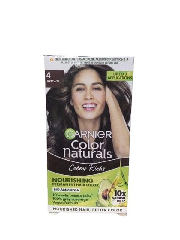 Garnier  Garnier, Hair Colouring Creme, Long-lasting Colour, Smoothness & Shine, Color Naturals, Shade: 4 Brown, 70ml + 60g - 35 Ml+30 GM