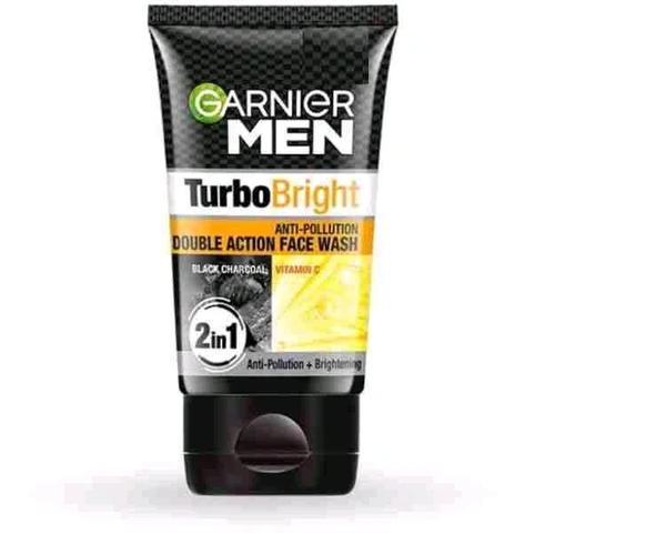 Garnier Men Turbo Bright Anti-pollution Double Action Face Wash Black Charcoal Vitamin C - 50 GM