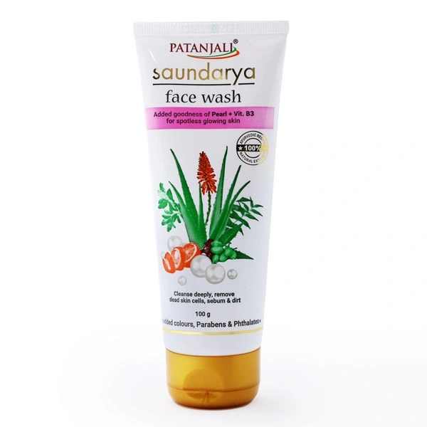 Patanjali Saundarya Face Wash Added Goodness Of Pearl+ Vit.B3 For Spotless Glowing Skin - 100 GM