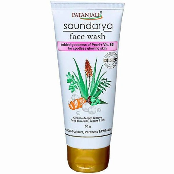 Patanjali Saundarya Face Wash Added Goodness Of Pearl+ Vit.B3 For Spotless Glowing Skin  - 60 Ml