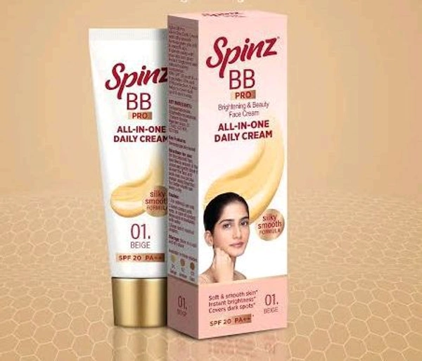 Spinz BB Pro brightening & Beauty Face Cream All- In- One Daily Cream Silky Smooth Formula (01.Beige Spf 20 Pa++) - 29 GM