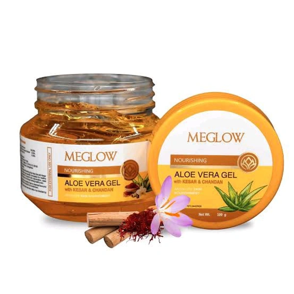 Meglow Nourishing Aloe Vera Gel With Kesar & Chandan Absolute Skin Nourishment  - 100 GM