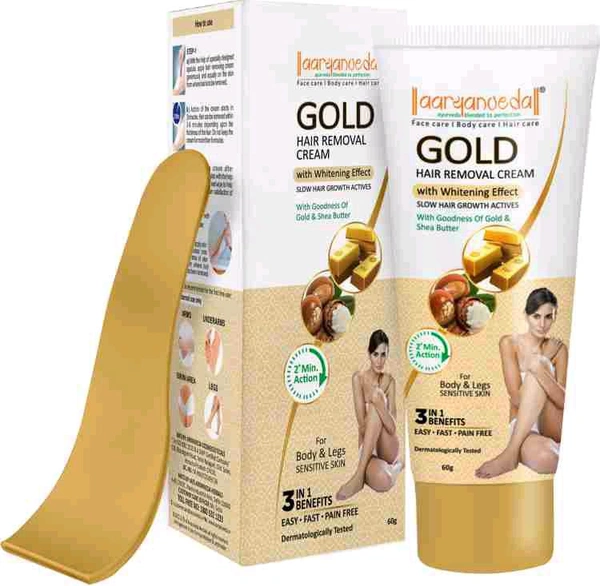 Aaruanueda Gold Hair Removal Cream With Whitening Effect 3 In 1 Benefits Easy .Fast .Pain Free - 60 GM