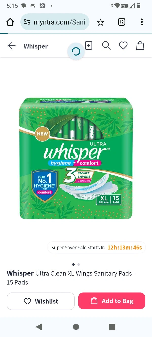 whisper ultra hygiene + comfort Our No.1 Hygiene With Comfort pads (XL) 30 pads 3 Smart Layers With Soft Wings  - 15 Pads