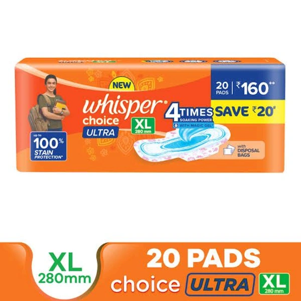 Whisper Choice Ultra Up To 100% Stain Protection  - 20 Pads