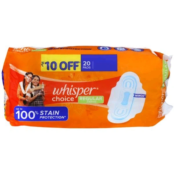 Whisper Choice Regular with Wings Sanitary Pads (Rs 10 Off) Pack Of 20 - 20 Pads