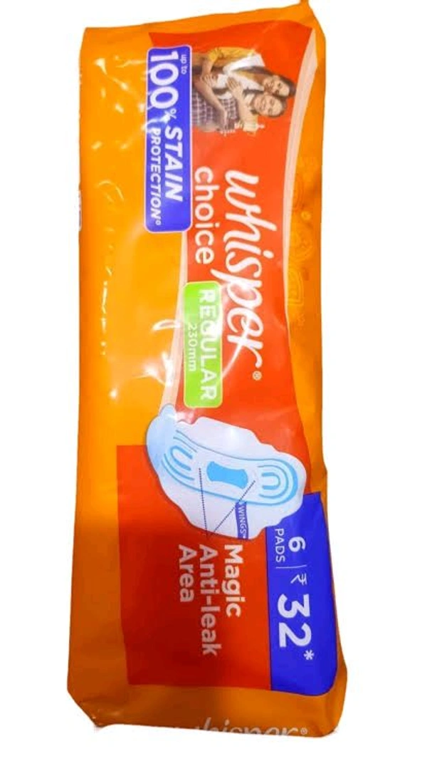 Whisper Choice Regular with Wings Sanitary Pads (Rs 10 Off) Pack Of 20 - 6 Pads