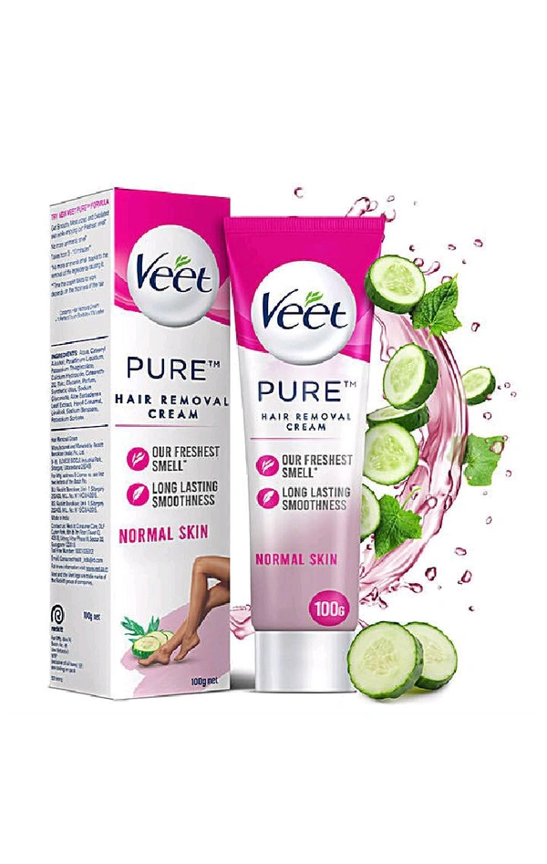 Veet Pure Hair Removal Cream Normal Skin Cucumber Extract Body & Legs  - 100 GM