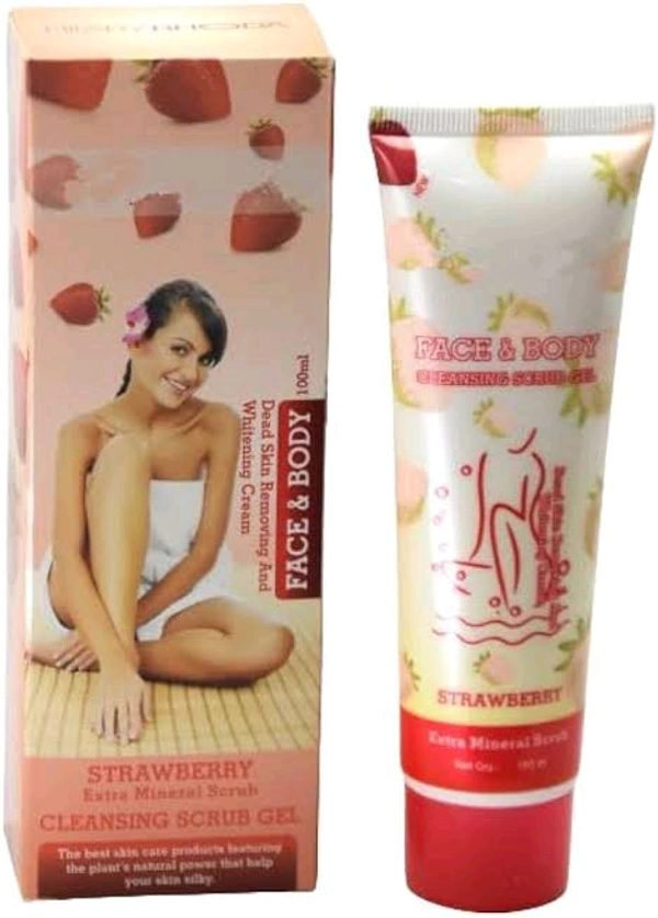 Hilaryrhoda Strawberry Extramineral Scrub Cleansing Scrub Gel Dead Skin Removing And Whitening Cream Face & Body  - 100 Ml
