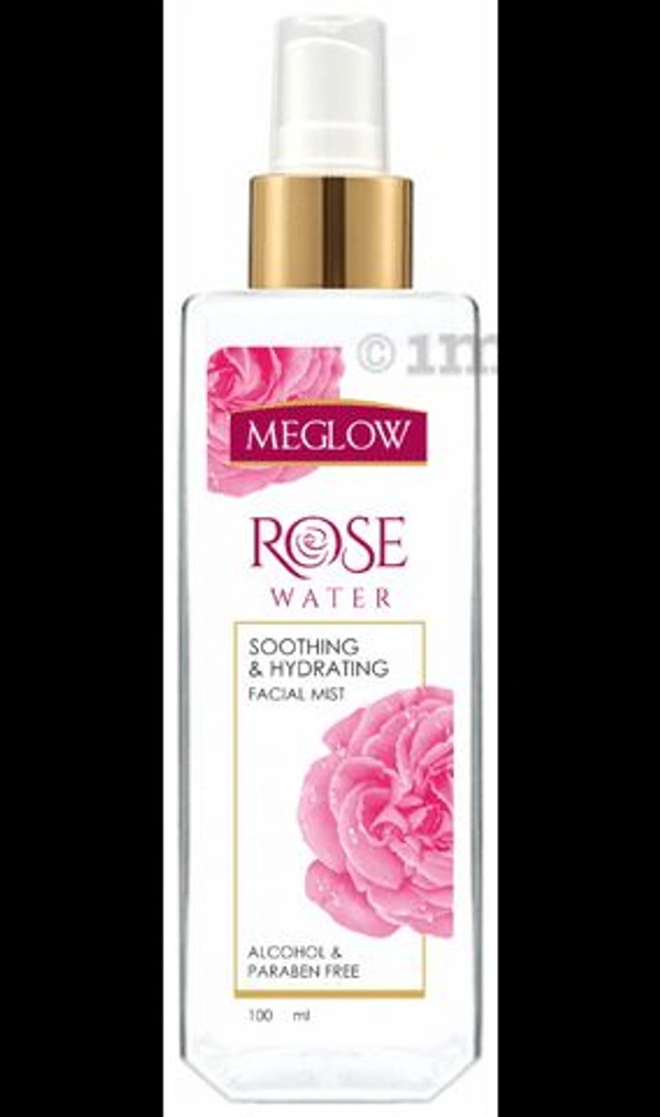 Meglow Rose Water Soothing & Hydrating Facial Mist  - 100 Ml