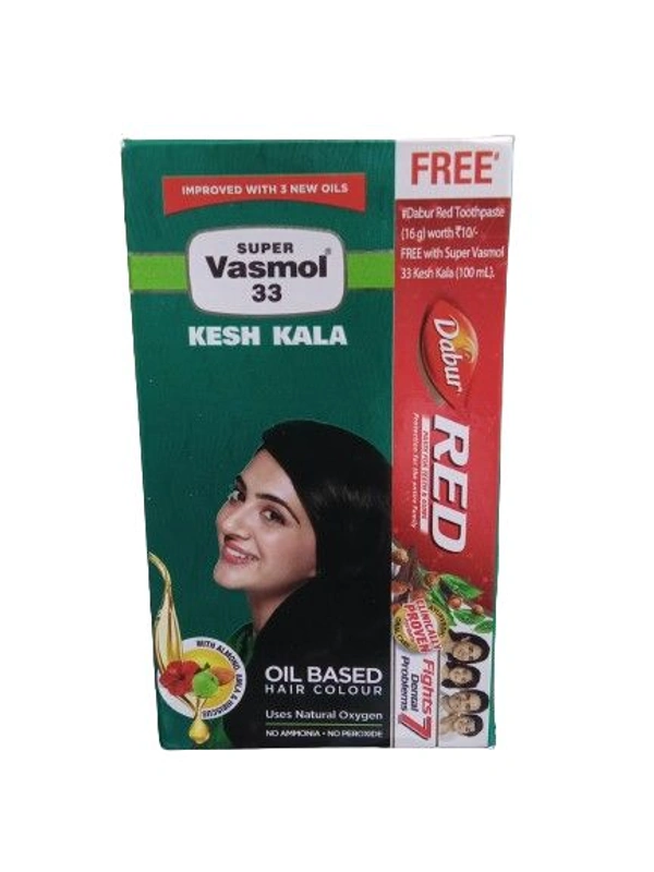 Vasmol Super Vasmol 33 Kesh Kala Oil Based Hair Colour ( Free Dabur Red Paste 16 Gm) - 100 Ml
