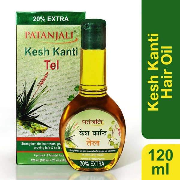 Patanjali Kesh Kanti Tel Strengthen The Hair Roots, Prevents Hair Fall Graying Hair & Split Ends - 120 Ml