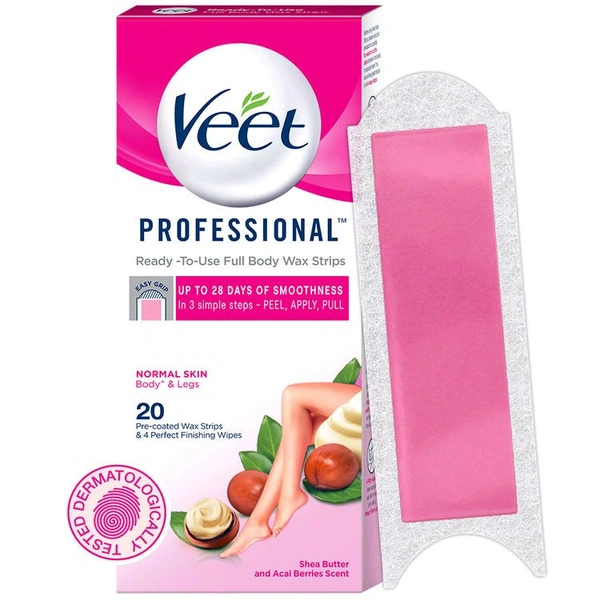 Veet  Full Body Waxing Kit Gelwax Technology Normal Skin - 20 Strips - 20 Pes
