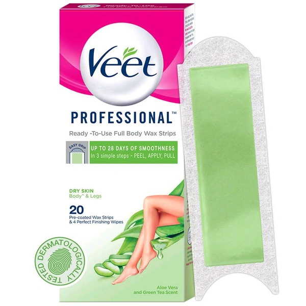Veet Full Body Waxing Kit Easy-Gelwax Technology Dry Skin - 20 Strips - 20 Pes