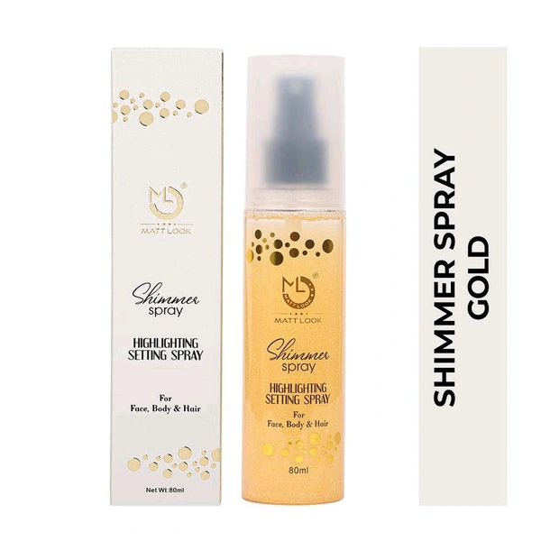 Mattlook Shimmer Spray Highlighting Setting Spray For Face ,Body & Hair Gold  - 80 Ml, 01